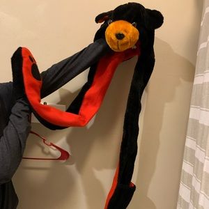 Hat with attached hand mittens